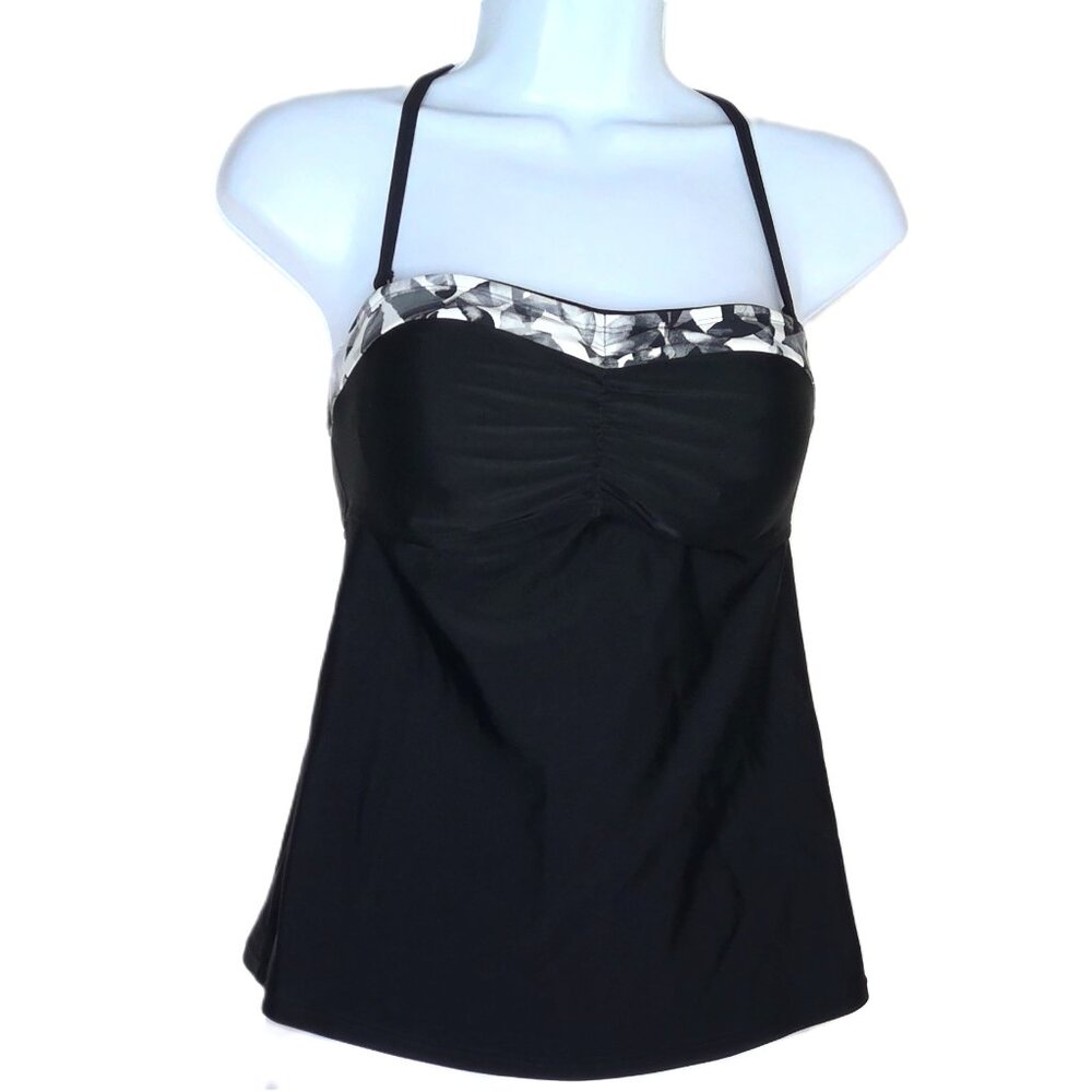 Athleta Black Swimsuit Top UW Black Gray & White Adjustable Racerback Sz 34 B/C